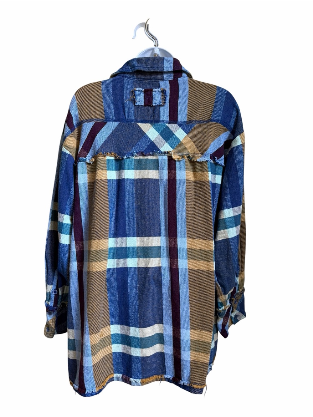 Free People We The Free So Long Summer Flannel Plaid Buttondown Blue Brown Small - Picture 5 of 7